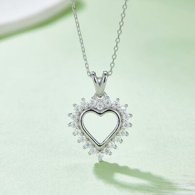 Trendsi Silver / One Size Moissanite 925 Sterling Silver Heart Pendant Necklace