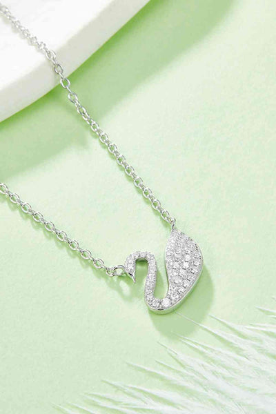 Trendsi Silver / One Size Moissanite Swan 925 Sterling Silver Necklace