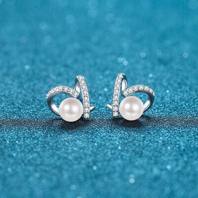 Trendsi Silver / One Size Natural Pearl Moissanite 925 Sterling Silver Earrings