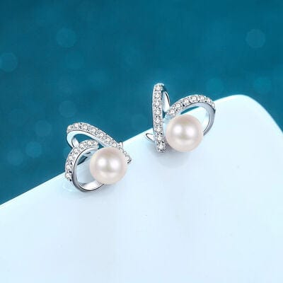 Trendsi Silver / One Size Natural Pearl Moissanite 925 Sterling Silver Earrings