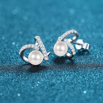 Trendsi Silver / One Size Natural Pearl Moissanite 925 Sterling Silver Earrings