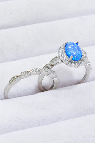 Trendsi Sky Blue / 5 2-Piece 925 Sterling Silver Opal Ring Set
