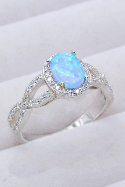 Trendsi Sky Blue / 6 925 Sterling Silver Opal Halo Ring