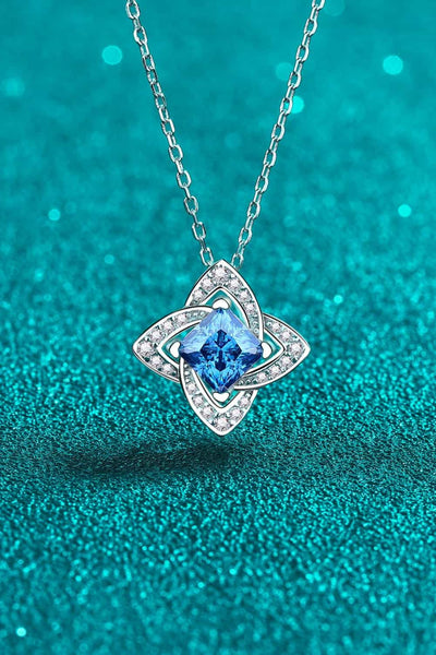 Trendsi Sky Blue / One Size 1 Carat Moissanite Floral Pendant Necklace