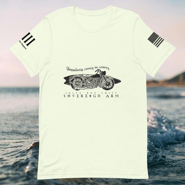 Happiness comes in wave motorcycle Unisex t-shirt