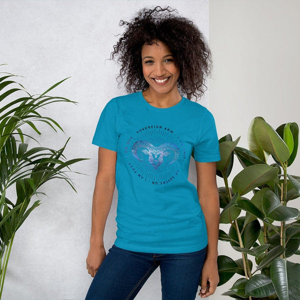 sovereignarm.com Aqua / S Zodiac Aries | Space Print Short-Sleeve Unisex T-Shirt