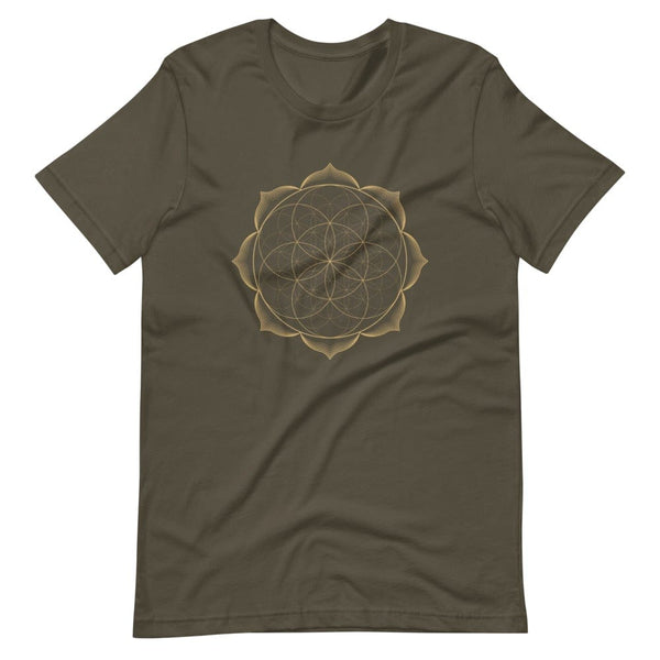 sovereignarm.com Army / S Flower of life lotus | Gold Print Short-Sleeve Unisex T-Shirt