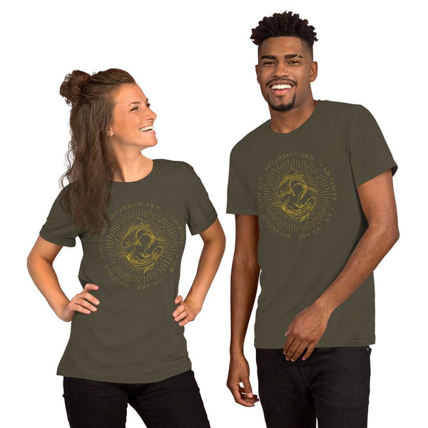 sovereignarm.com Army / S Zodiac Pisces, I am | Gold Print Short-Sleeve Unisex T-Shirt