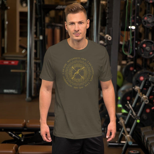 sovereignarm.com Army / S Zodiac Sagittarius, I am | Gold Print Short-Sleeve Unisex T-Shirt