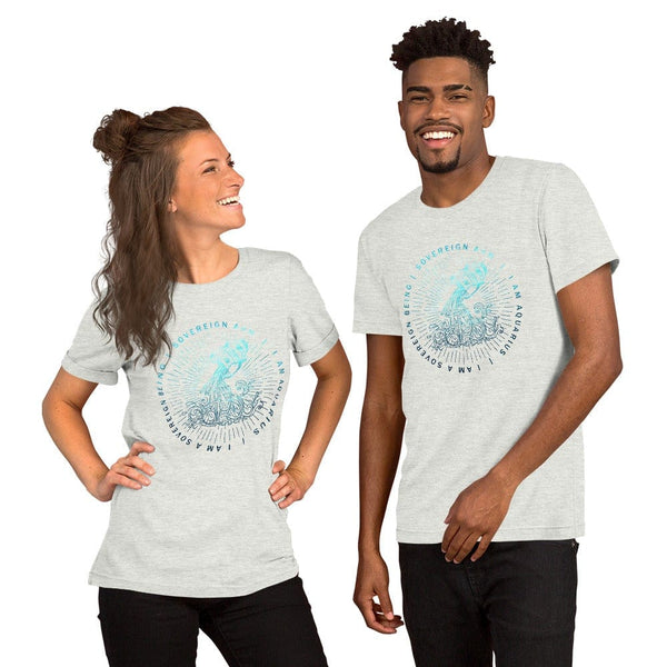 sovereignarm.com Ash / S Zodiac Aquarius, I am a sovereign being | Water Print Short-Sleeve Unisex T-Shirt