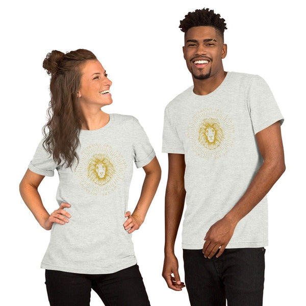 sovereignarm.com Ash / S Zodiac Leo, I am | Gold Print Short-Sleeve Unisex T-Shirt