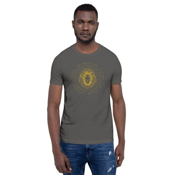 sovereignarm.com Asphalt / S Zodiac Leo, I am | Gold Print Short-Sleeve Unisex T-Shirt