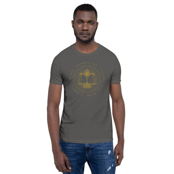 sovereignarm.com Asphalt / S Zodiac Libra, I am | Gold Print Short-Sleeve Unisex T-Shirt