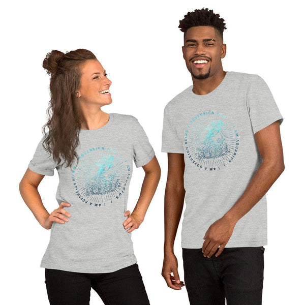 sovereignarm.com Athletic Heather / S Zodiac Aquarius, I am a sovereign being | Water Print Short-Sleeve Unisex T-Shirt