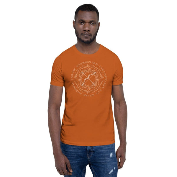 sovereignarm.com Autumn / S Zodiac Sagittarius, I am | White Print Short-Sleeve Unisex T-Shirt