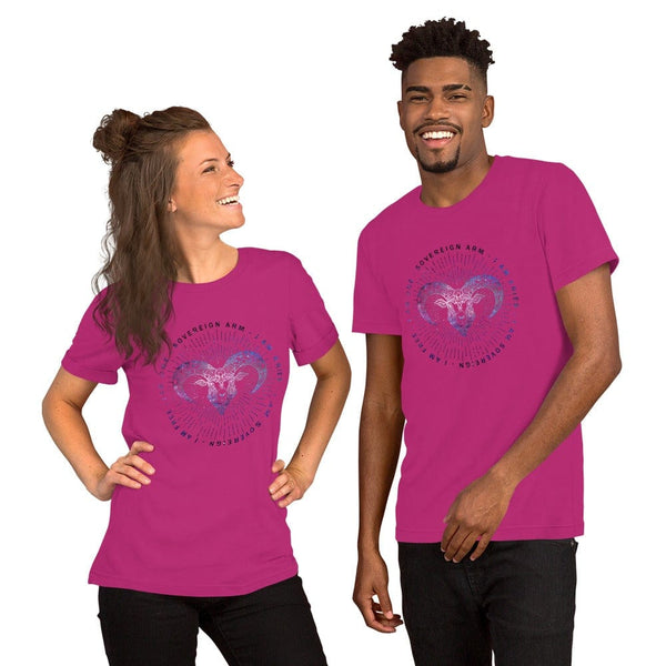 sovereignarm.com Berry / S Zodiac Aries | Space Print Short-Sleeve Unisex T-Shirt