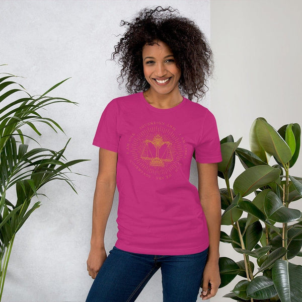 sovereignarm.com Berry / S Zodiac Libra, I am | Gold Print Short-Sleeve Unisex T-Shirt