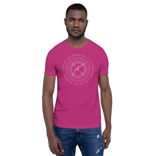 sovereignarm.com Berry / S Zodiac Sagittarius, I am | White Print Short-Sleeve Unisex T-Shirt