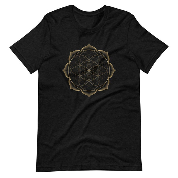 sovereignarm.com Black Heather / XS Flower of life lotus | Gold Print Short-Sleeve Unisex T-Shirt