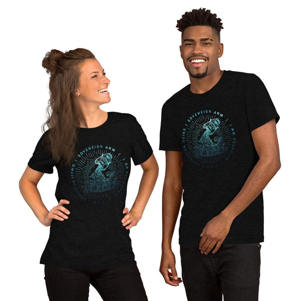 sovereignarm.com Black Heather / XS Zodiac Aquarius, I am a sovereign being | Water Print Short-Sleeve Unisex T-Shirt