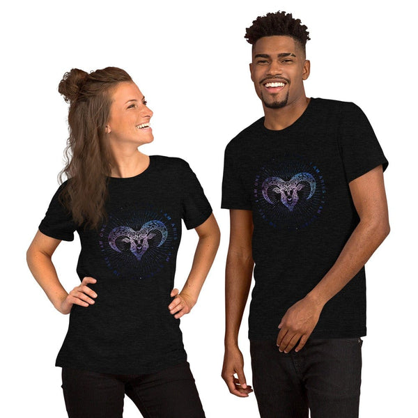 sovereignarm.com Black Heather / XS Zodiac Aries | Space Print Short-Sleeve Unisex T-Shirt