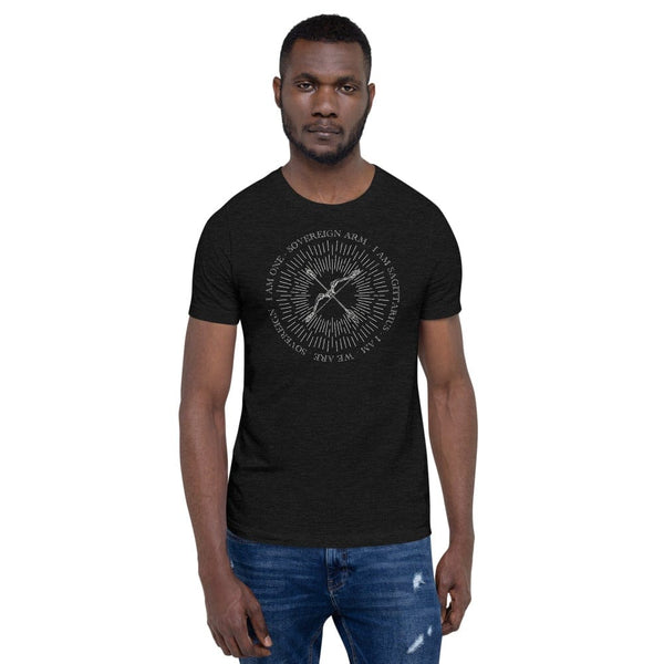 sovereignarm.com Black Heather / XS Zodiac Sagittarius, I am | White Print Short-Sleeve Unisex T-Shirt