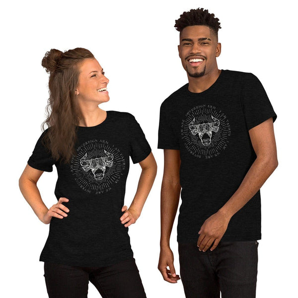 sovereignarm.com Black Heather / XS Zodiac Taurus, I am | White Print Short-Sleeve Unisex T-Shirt