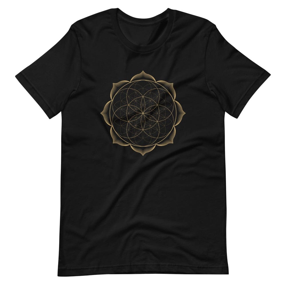 sovereignarm.com Black / XS Flower of life lotus | Gold Print Short-Sleeve Unisex T-Shirt