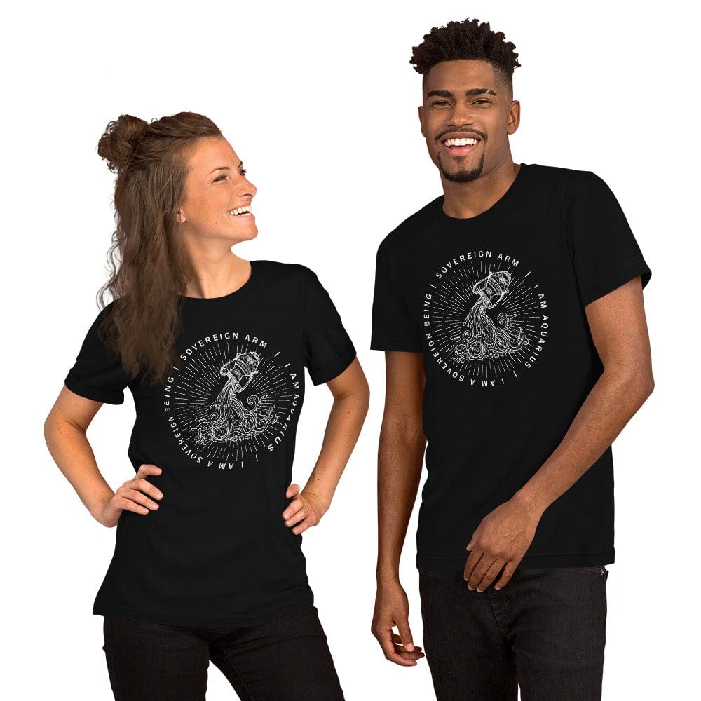 sovereignarm.com Black / XS Zodiac Aquarius, I am a sovereign being | White Print Short-Sleeve Unisex T-Shirt