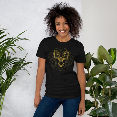 sovereignarm.com Black / XS Zodiac Capricorn, I am | Gold Print Short-Sleeve Unisex T-Shirt