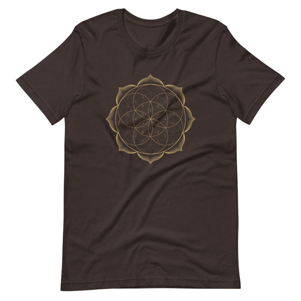 sovereignarm.com Brown / S Flower of life lotus | Gold Print Short-Sleeve Unisex T-Shirt