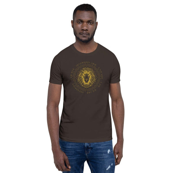 sovereignarm.com Brown / S Zodiac Leo, I am | Gold Print Short-Sleeve Unisex T-Shirt