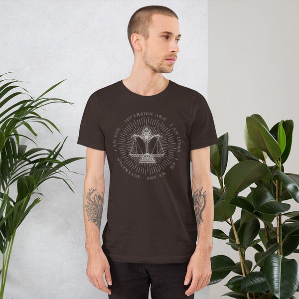 sovereignarm.com Brown / S Zodiac Libra, I am | White Print Short-Sleeve Unisex T-Shirt