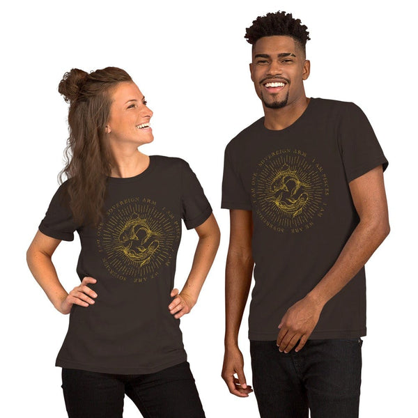 sovereignarm.com Brown / S Zodiac Pisces, I am | Gold Print Short-Sleeve Unisex T-Shirt