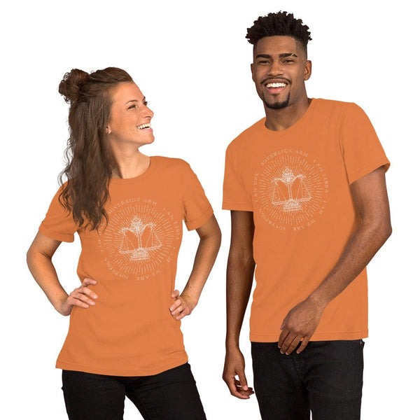 sovereignarm.com Burnt Orange / XS Zodiac Libra, I am | White Print Short-Sleeve Unisex T-Shirt