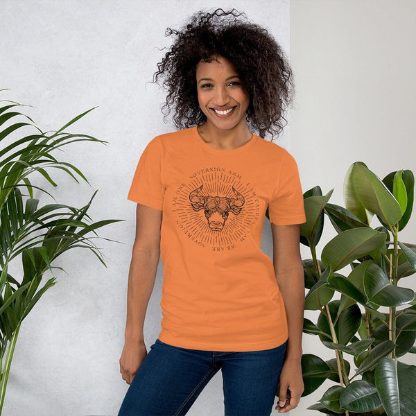 sovereignarm.com Burnt Orange / XS Zodiac Taurus, I am | Black Print Short-Sleeve Unisex T-Shirt