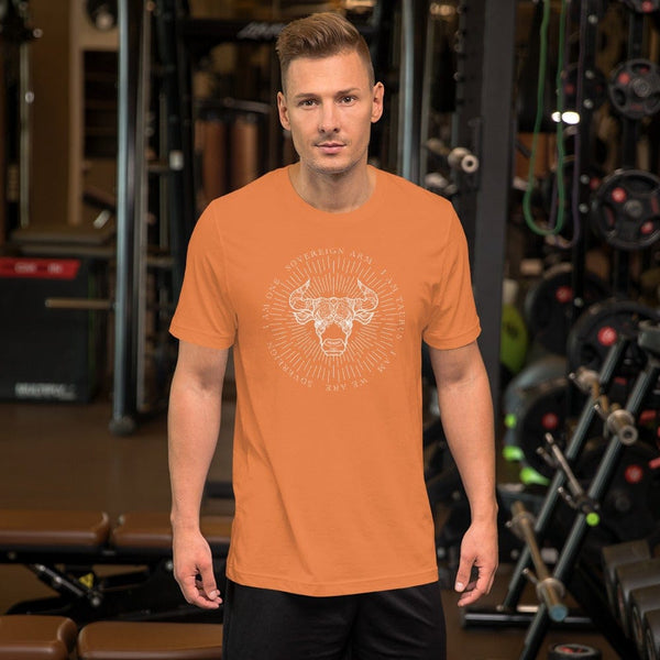 sovereignarm.com Burnt Orange / XS Zodiac Taurus, I am | White Print Short-Sleeve Unisex T-Shirt