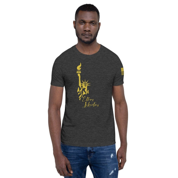 sovereignarm.com Dark Grey Heather / XS Ethos Libertas Gold Short-Sleeve Unisex T-Shirt