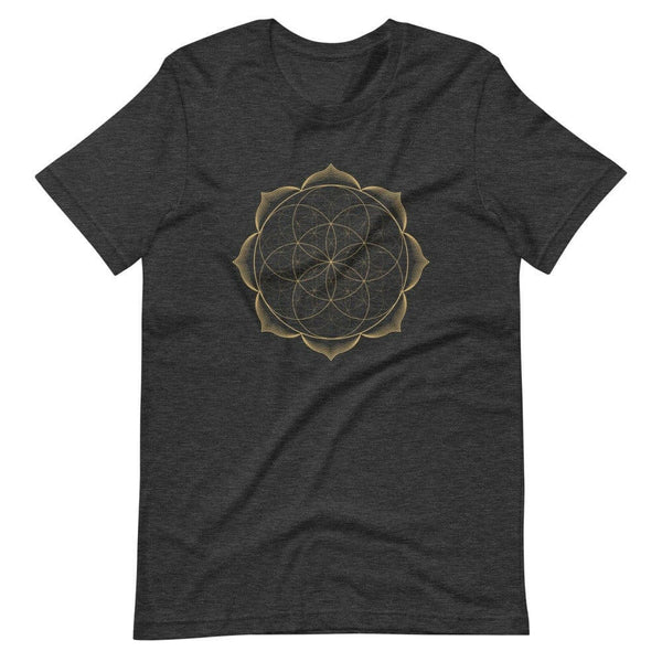 sovereignarm.com Dark Grey Heather / XS Flower of life lotus | Gold Print Short-Sleeve Unisex T-Shirt