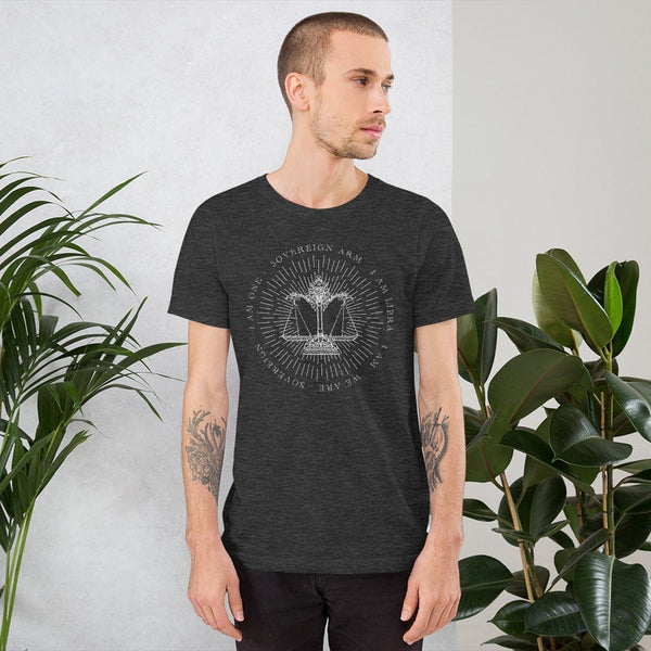 sovereignarm.com Dark Grey Heather / XS Zodiac Libra, I am | White Print Short-Sleeve Unisex T-Shirt