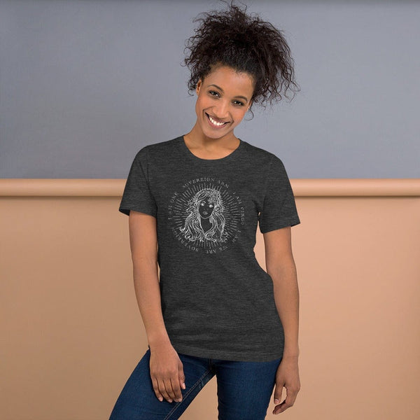 sovereignarm.com Dark Grey Heather / XS Zodiac Virgo, I am | White Print Short-Sleeve Unisex T-Shirt