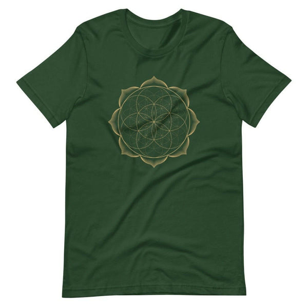 sovereignarm.com Forest / S Flower of life lotus | Gold Print Short-Sleeve Unisex T-Shirt