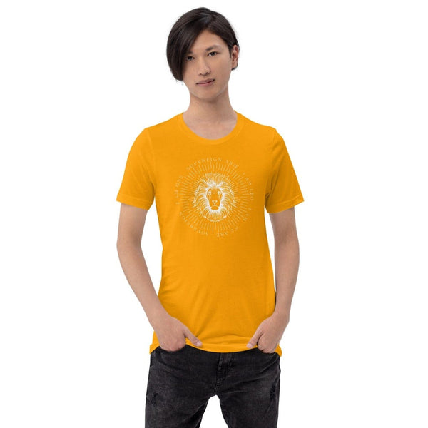 sovereignarm.com Gold / S Zodiac Leo, I am | White Print Short-Sleeve Unisex T-Shirt