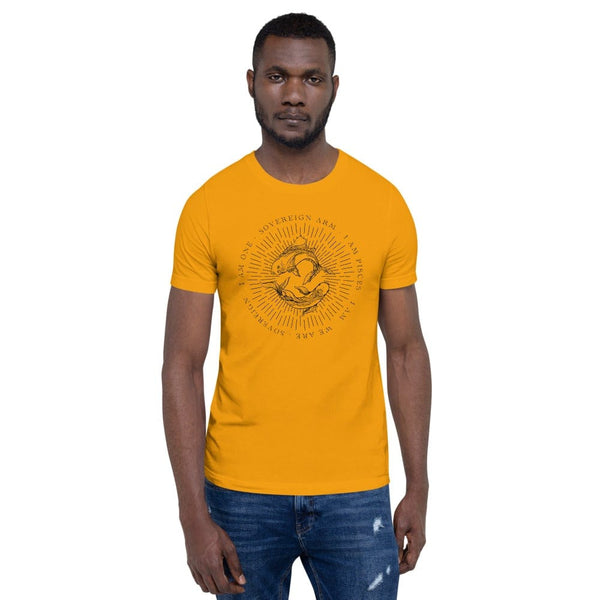 sovereignarm.com Gold / S Zodiac Pisces, I am | Black Print Short-Sleeve Unisex T-Shirt