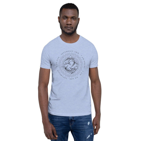 sovereignarm.com Heather Blue / S Zodiac Pisces, I am | Black Print Short-Sleeve Unisex T-Shirt