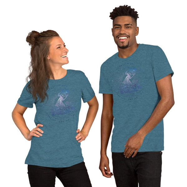 sovereignarm.com Heather Deep Teal / S Zodiac Aquarius, I am | Space Print Short-Sleeve Unisex T-Shirt