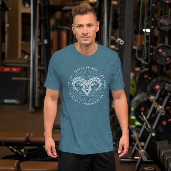 sovereignarm.com Heather Deep Teal / S Zodiac Aries | White Print Short-Sleeve Unisex T-Shirt