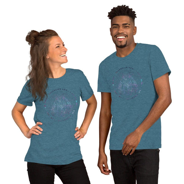 sovereignarm.com Heather Deep Teal / S Zodiac Gemini, I am free | Space Print Short-Sleeve Unisex T-Shirt