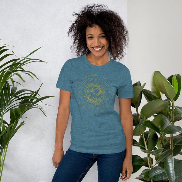 sovereignarm.com Heather Deep Teal / S Zodiac Pisces, I am | Gold Print Short-Sleeve Unisex T-Shirt