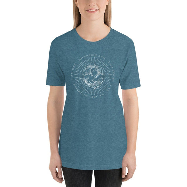 sovereignarm.com Heather Deep Teal / S Zodiac Pisces, I am | White Print Short-Sleeve Unisex T-Shirt